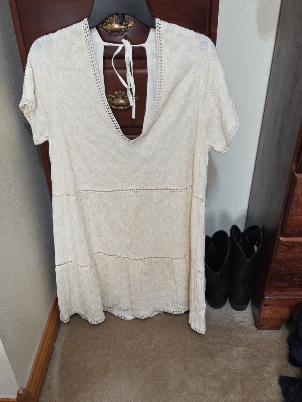 Show Me Your MuMu Cream Eyelet V-Neck Dress